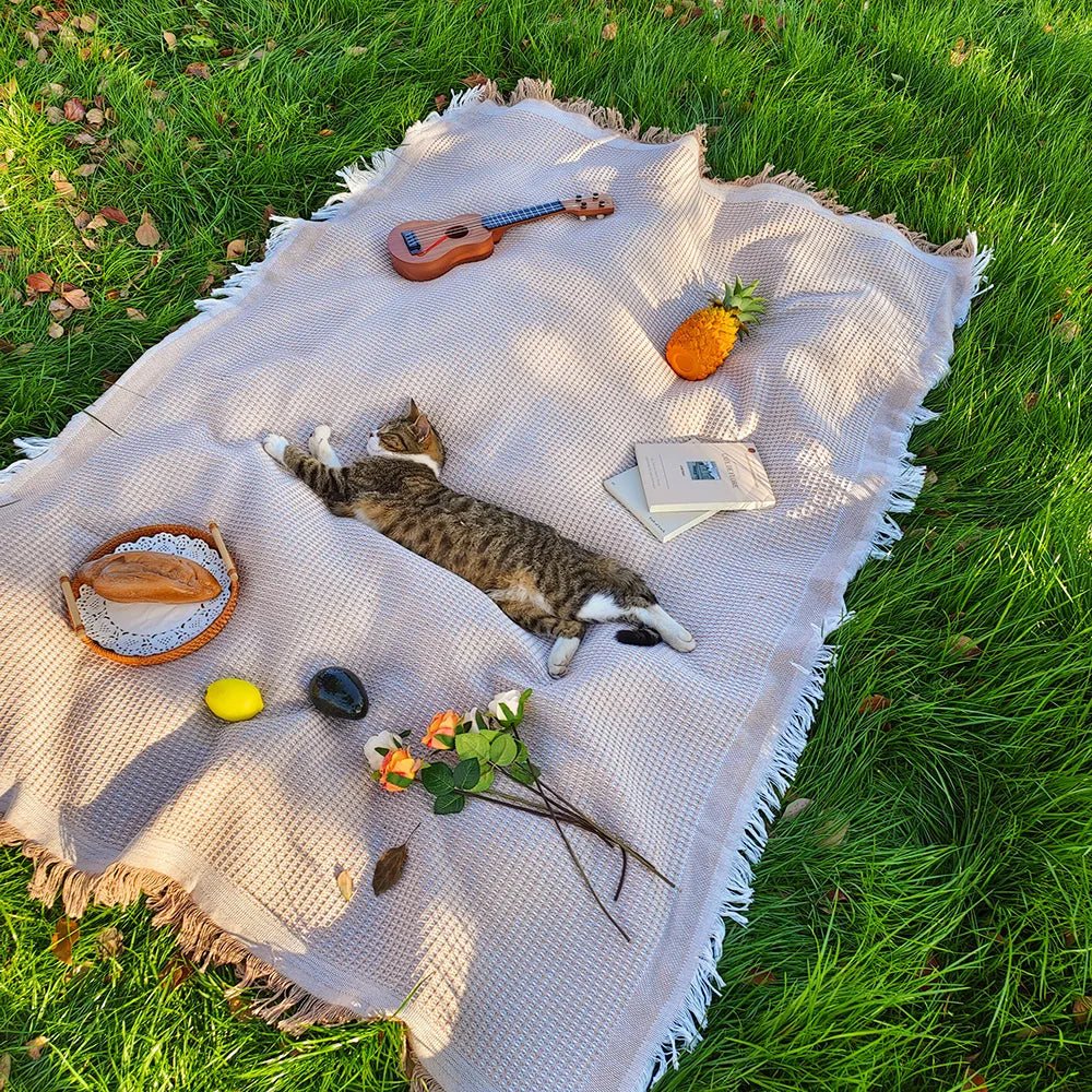 TrailGlow Leichte Picknickdecke Für Outdoor-Liebhaber Baumwollmischung Mit Quasten