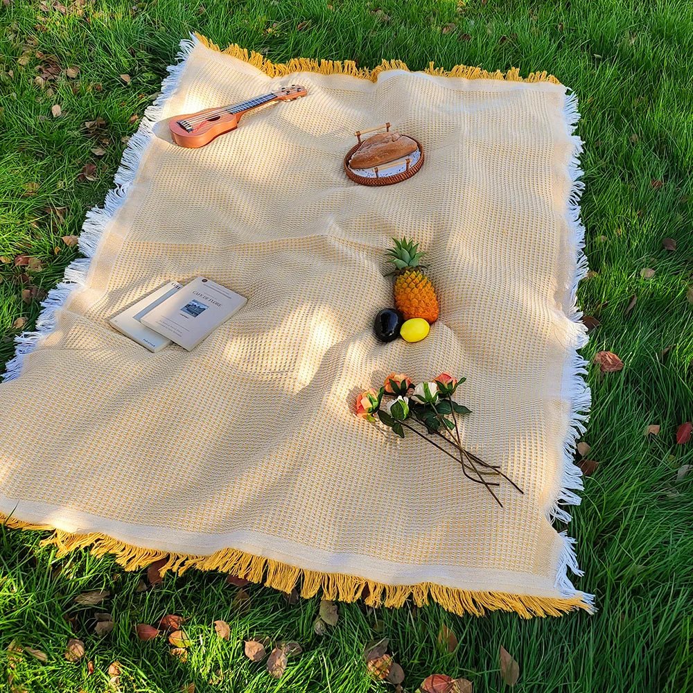 TrailGlow Leichte Picknickdecke Für Outdoor-Liebhaber Baumwollmischung Mit Quasten