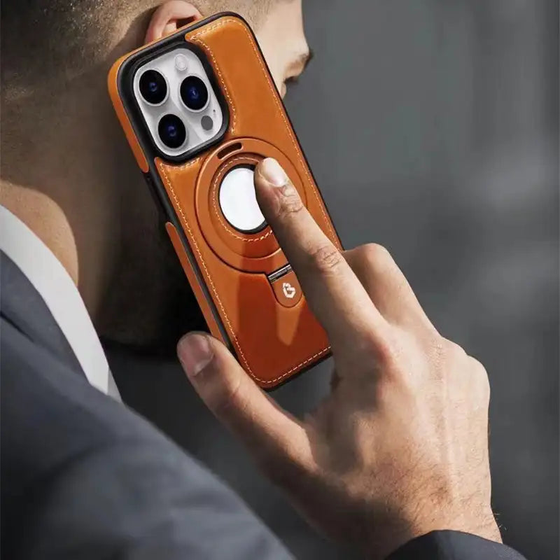Elegantní kožené pouzdro na telefony s magnetickým kroužkem