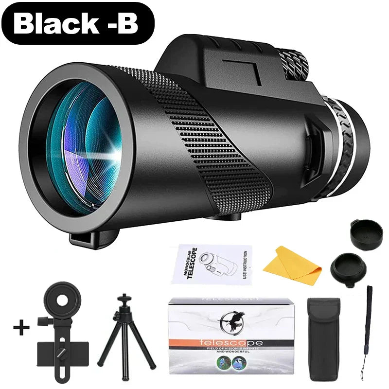 Telescopio Monocular Profesional con Prisma BAK4 y Aumento de 80x para Observación al Aire Libre