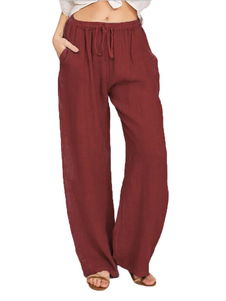 Aurelia Women's Relaxed Pants In Cotton Hemp With Low Waist And Wide Leg Full Length