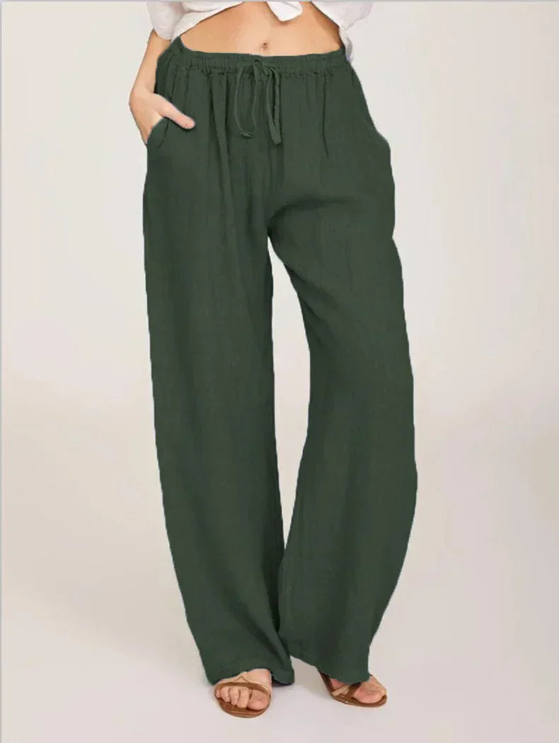 Aurelia Women's Relaxed Pants In Cotton Hemp With Low Waist And Wide Leg Full Length