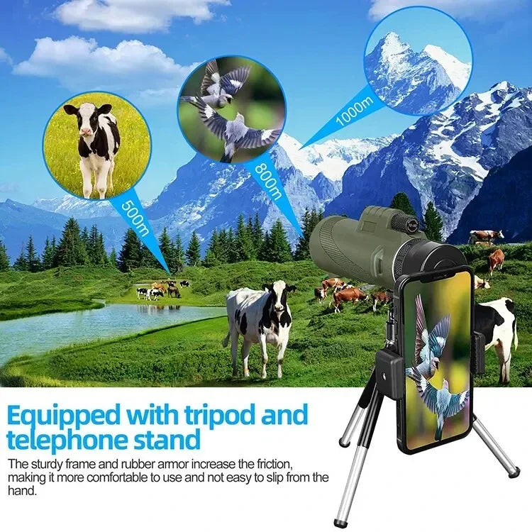 Telescopio Monocular Profesional con Prisma BAK4 y Aumento de 80x para Observación al Aire Libre