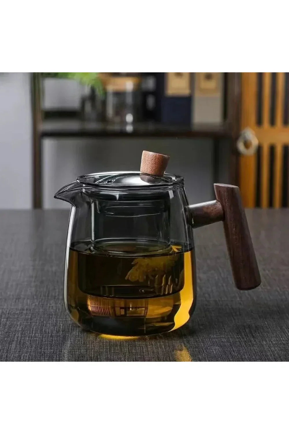 Clear Glass Teapot, Wooden Handle, For Easy Brewing And Pouring