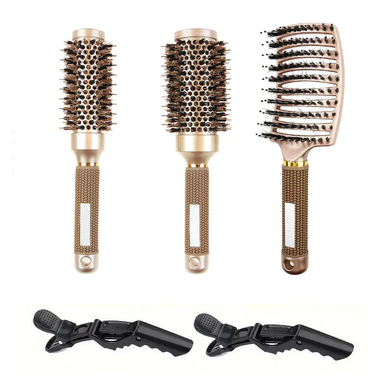 Set de cepillos redondos para el cabello con cerdas de jabalí iónicas de cerámica de calidad profesional para salón