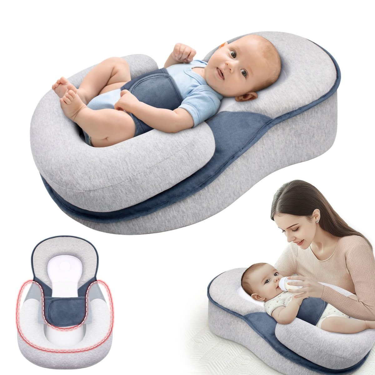 NovaNap Ergonomisches Baby-Kissen für sicheren Schlaf bei Säuglingen und Unterstützung der Kopfform