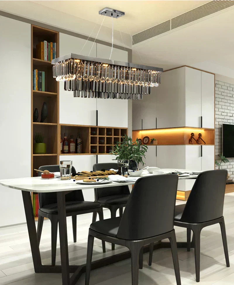 Lampadario AstraGlow in Cristallo Fumo con Montaggio a Soffitto a Incasso in Acciaio