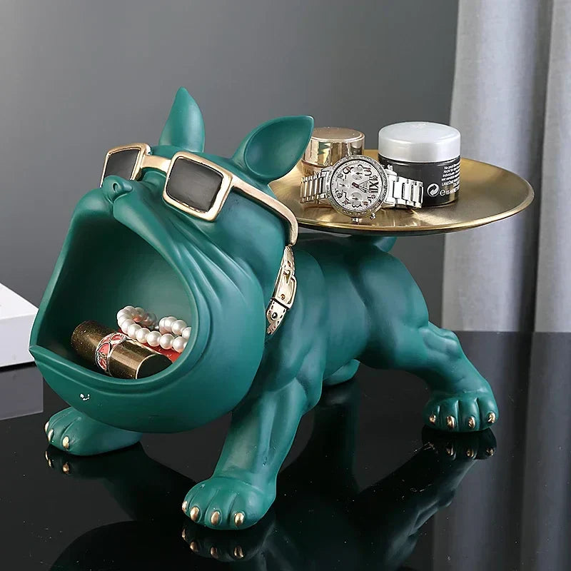 PawNook Bulldog Figurine With Built In Storage Tray For Home Decor