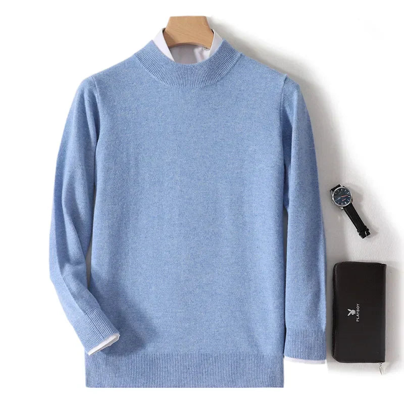 Astra Mens Pure Wool Cashmere Sweater With Half Neck Pullover
