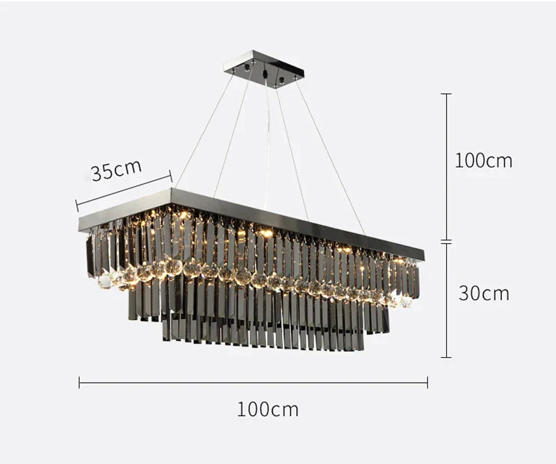Lampadario AstraGlow in Cristallo Fumo con Montaggio a Soffitto a Incasso in Acciaio