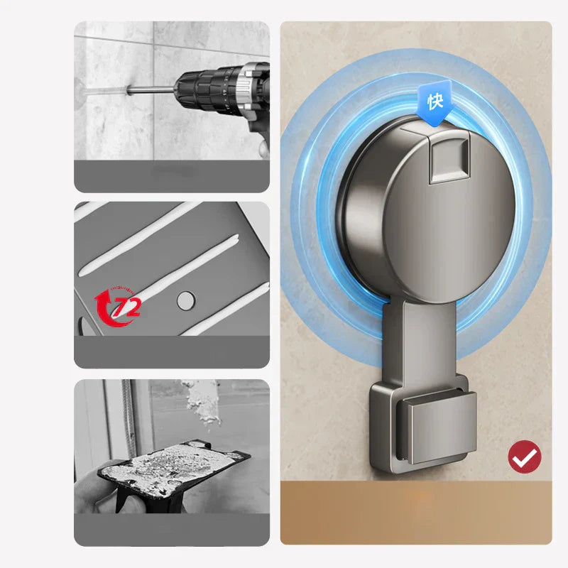 No-Drill Suction Powered Corner Bathroom Organizer