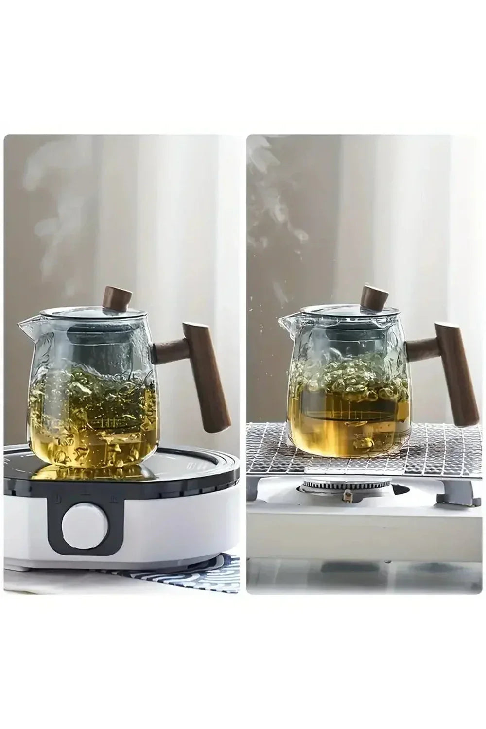 Clear Glass Teapot, Wooden Handle, For Easy Brewing And Pouring