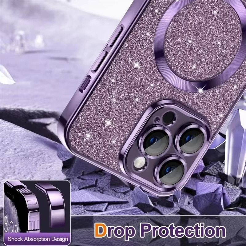 Glittery Electroplate MagSafe Case For iPhone, Protective Accessory