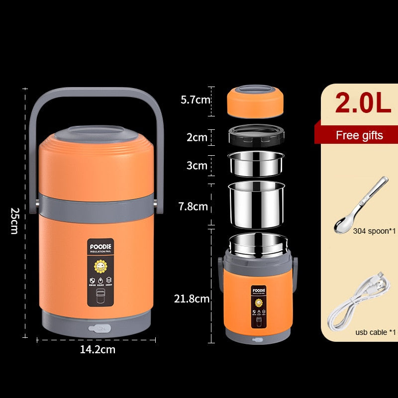 USB Heated Lunch Box | 304 Stainless Steel, Portable Food Warmer