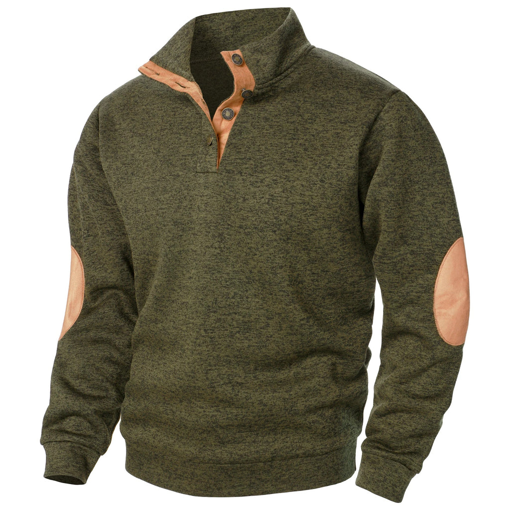 Astra Button-Detail Knit Sweater With Stand Collar Long Sleeves