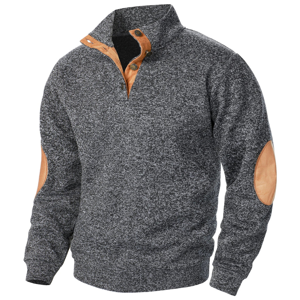 Astra Button-Detail Knit Sweater With Stand Collar Long Sleeves