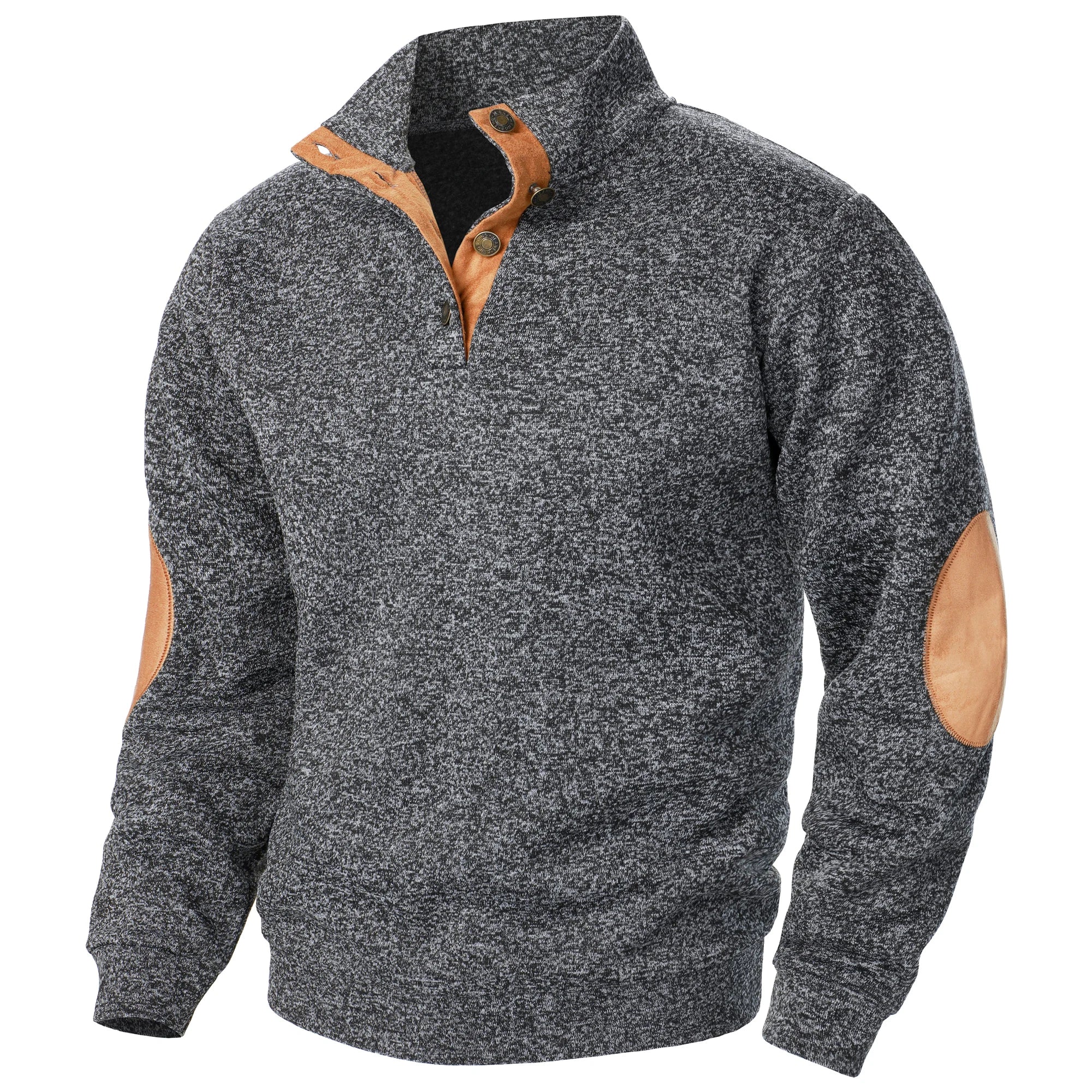Astra Button-Detail Knit Sweater With Stand Collar Long Sleeves