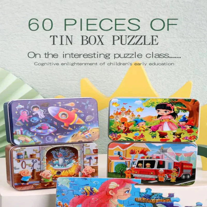 CleverNest Wooden Puzzle For Kids 60-Piece Animal And Vehicle Motifs Builds Logic