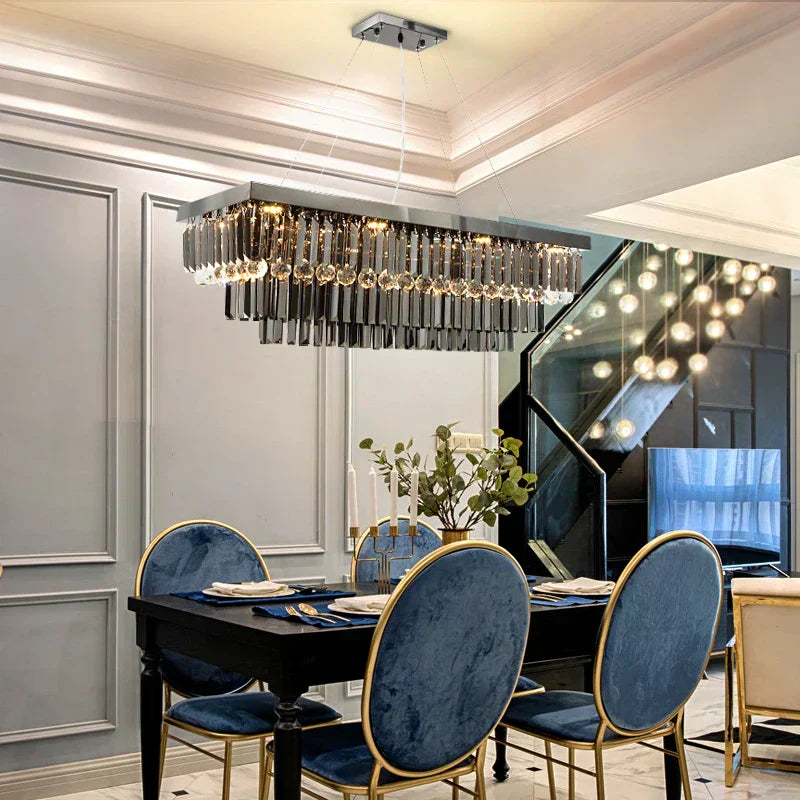 Lampadario AstraGlow in Cristallo Fumo con Montaggio a Soffitto a Incasso in Acciaio
