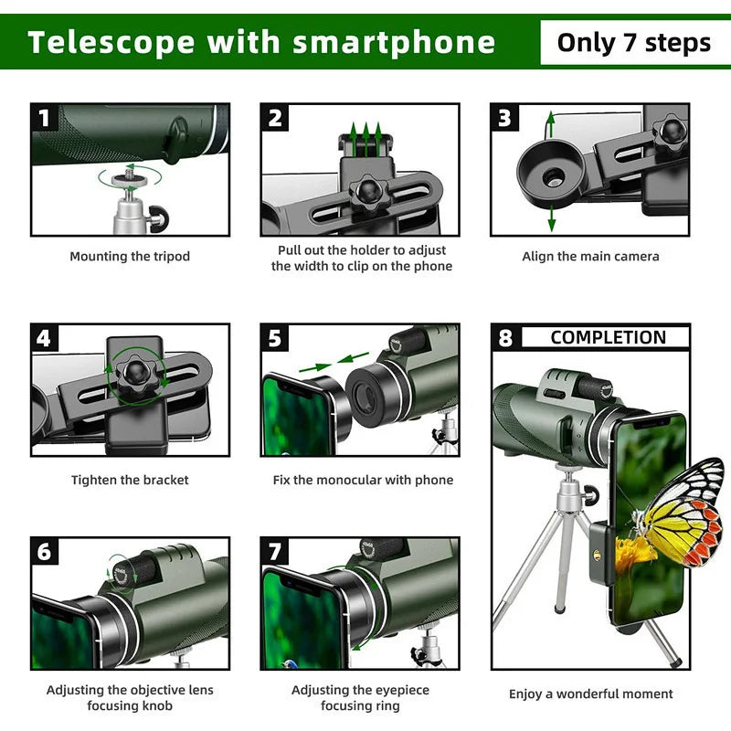 Telescopio Monocular Profesional con Prisma BAK4 y Aumento de 80x para Observación al Aire Libre