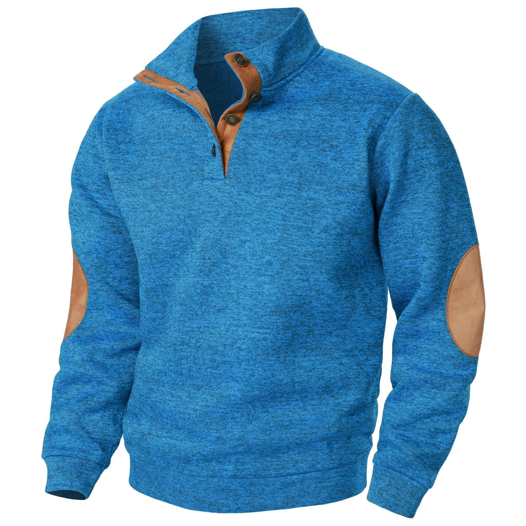 Astra Button-Detail Knit Sweater With Stand Collar Long Sleeves