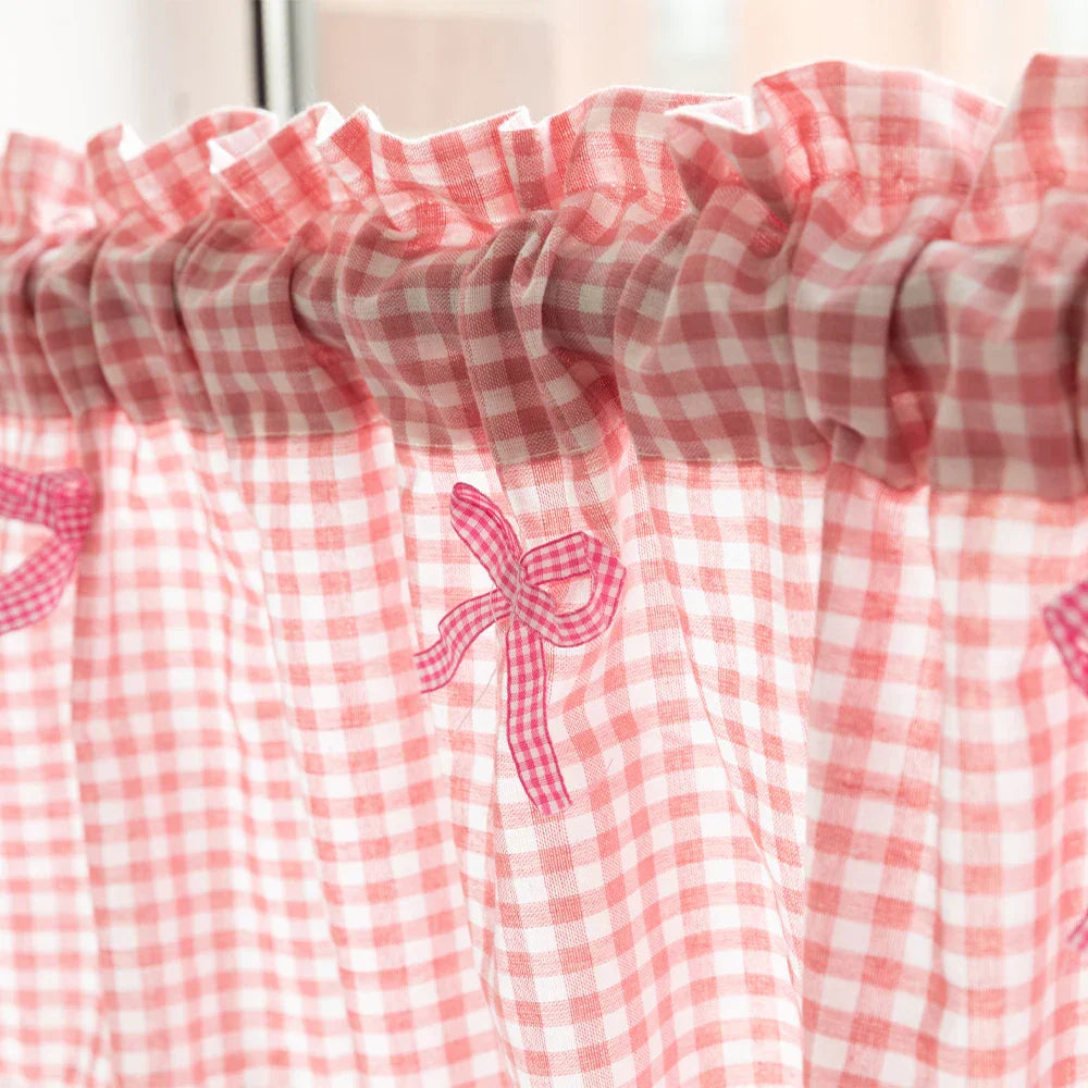 Lumibliss Plaid Lace Half Curtain for Small Kitchen Windows