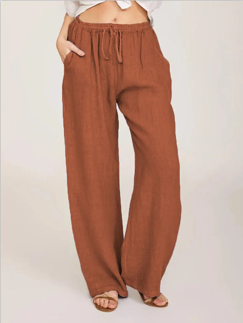 Aurelia Women's Relaxed Pants In Cotton Hemp With Low Waist And Wide Leg Full Length