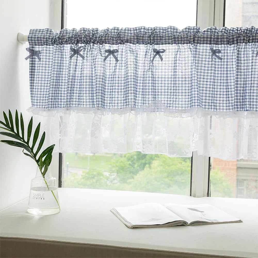 Lumibliss Plaid Lace Half Curtain for Small Kitchen Windows