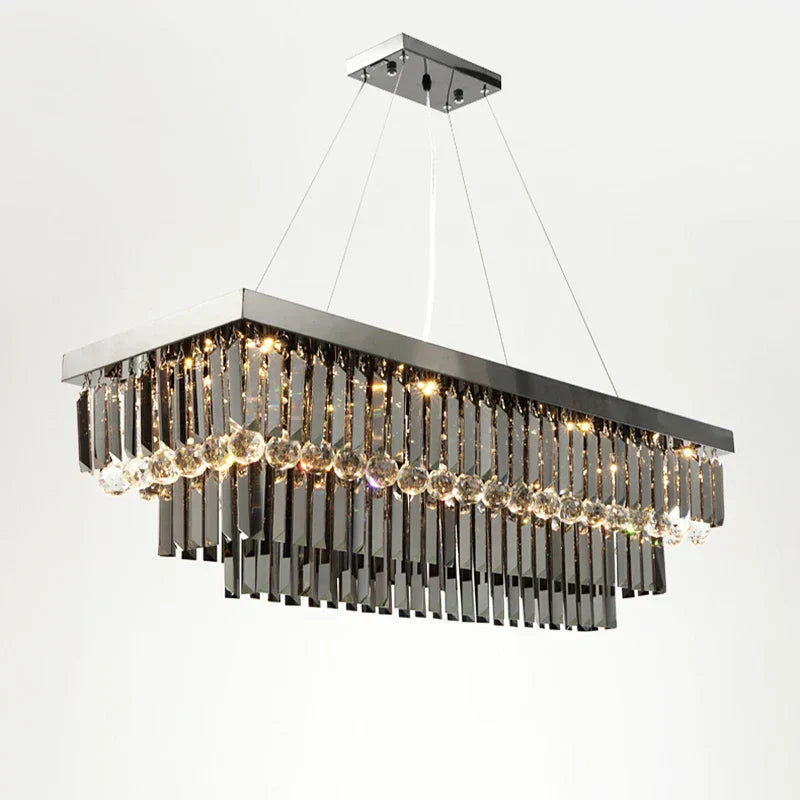 Lampadario AstraGlow in Cristallo Fumo con Montaggio a Soffitto a Incasso in Acciaio