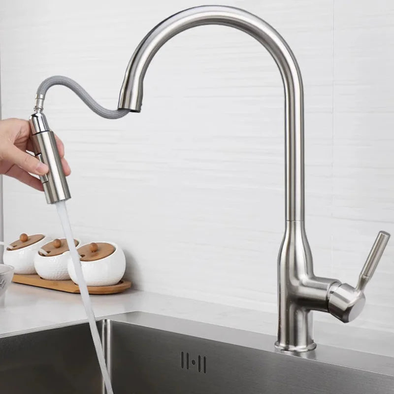 صنبور مطبخ AquaSpring نحاسي مصقول برأس زنبركي قابل للسحب