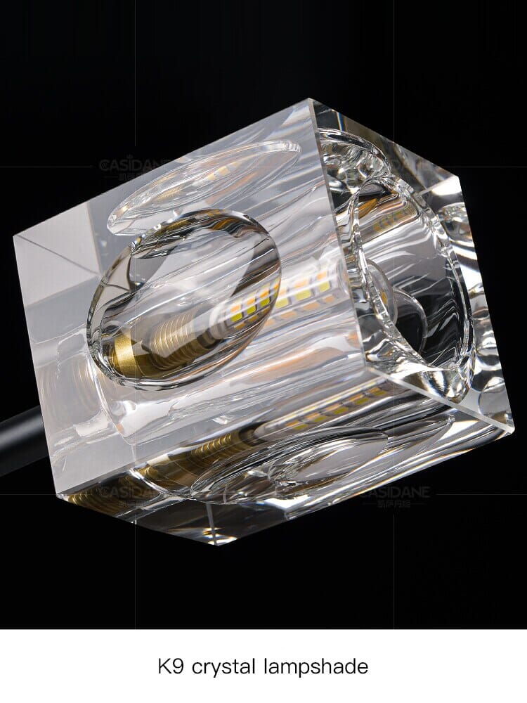 Lámpara de araña de cristal Nebulosa Obsidiana con bordes dorados y LED G9