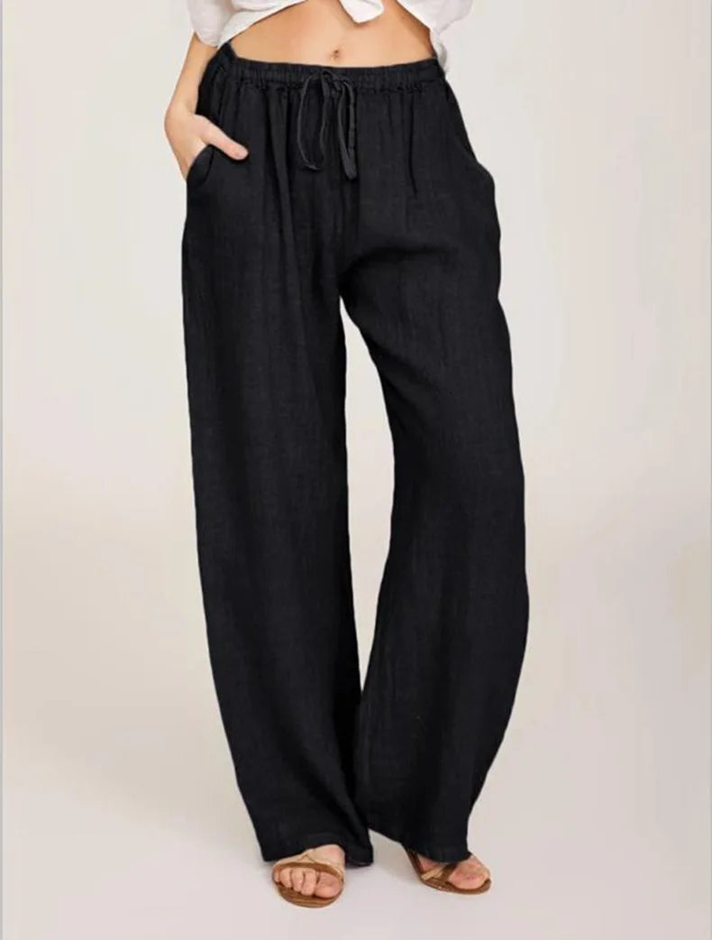 Aurelia Women's Relaxed Pants In Cotton Hemp With Low Waist And Wide Leg Full Length