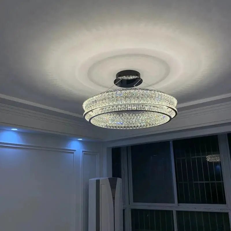Aurora Luxe Crystal Round Chandeliers In Stainless Steel Finish