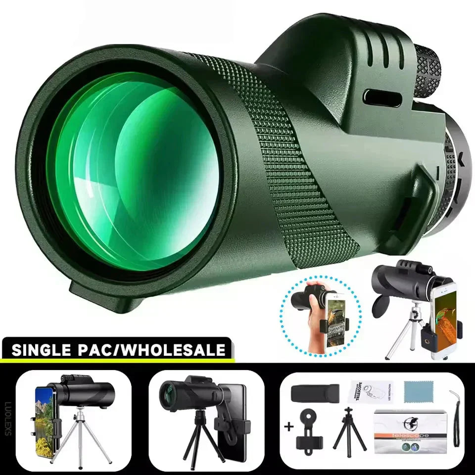 Telescopio Monocular Profesional con Prisma BAK4 y Aumento de 80x para Observación al Aire Libre