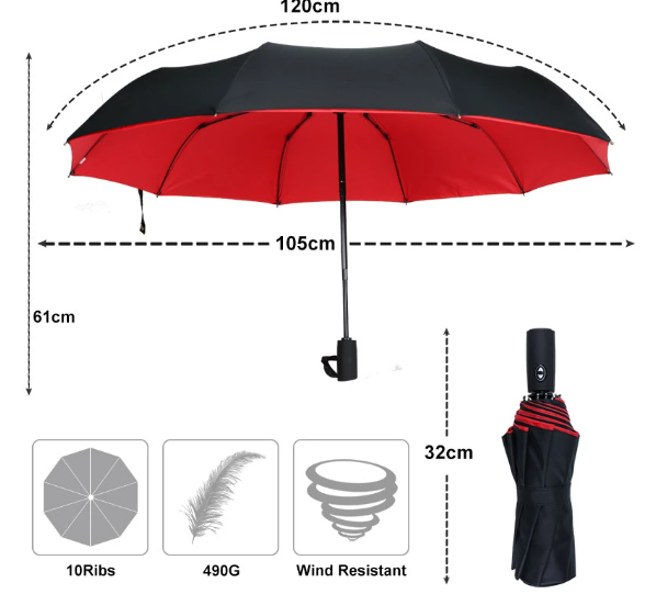 StormShield Windproof Automatic Umbrella With Reversed Closing Mechanism
