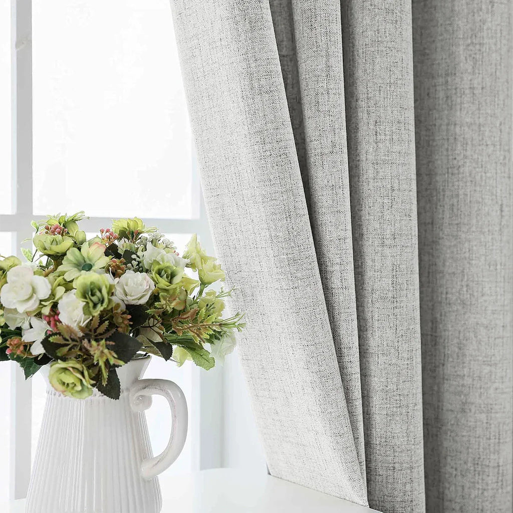 Noctavia 2 Panel 100% Blackout Linen Curtains With Tiebacks For Bedroom And Living Room