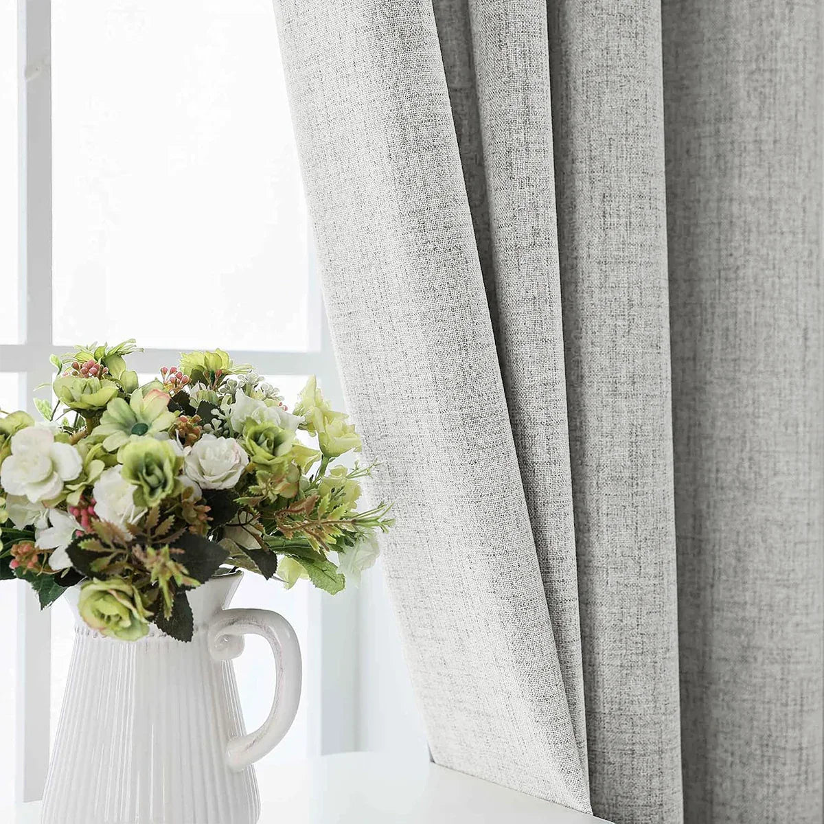 Noctavia 2 Panel 100% Blackout Linen Curtains With Tiebacks For Bedroom And Living Room
