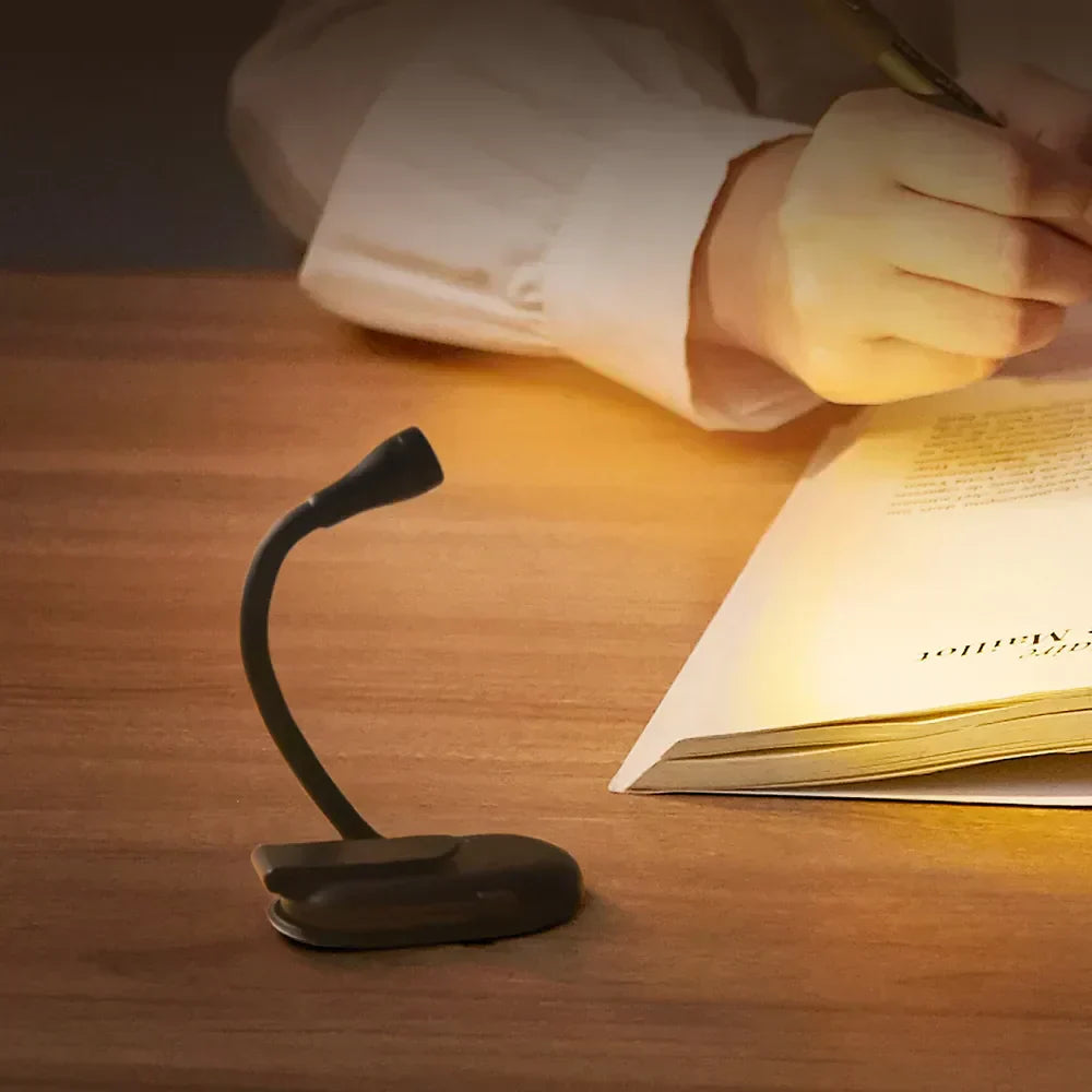 Klipová mini čtecí lampička s USB nabíjením, noční světlo, stmívatelná LED, klip otočný o 360 stupňů