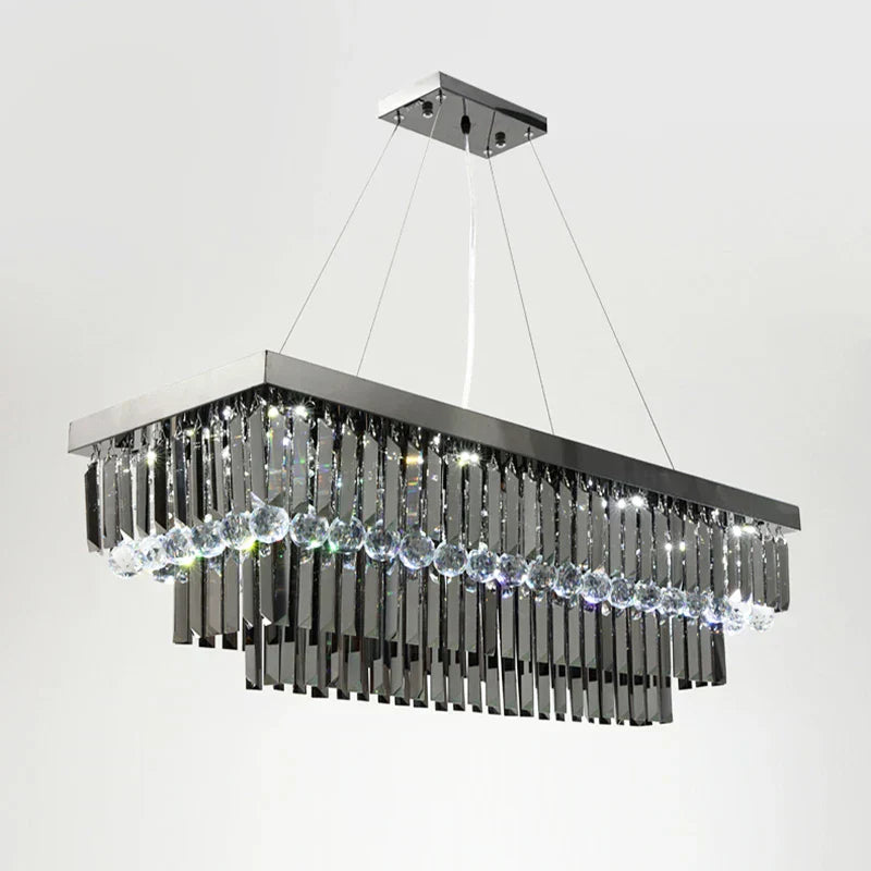 Lampadario AstraGlow in Cristallo Fumo con Montaggio a Soffitto a Incasso in Acciaio
