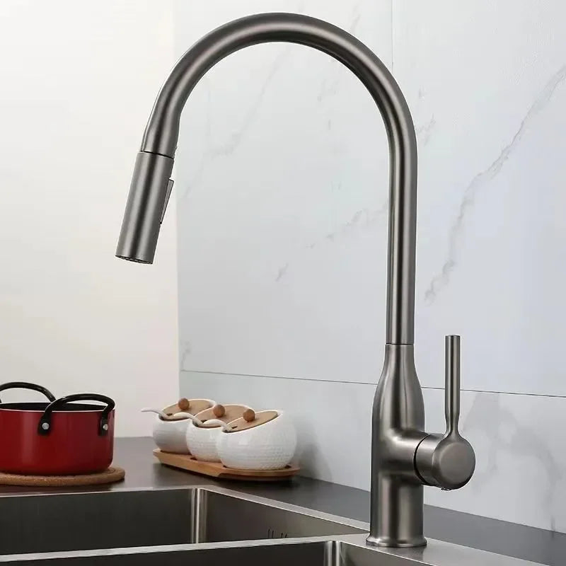 صنبور مطبخ AquaSpring نحاسي مصقول برأس زنبركي قابل للسحب