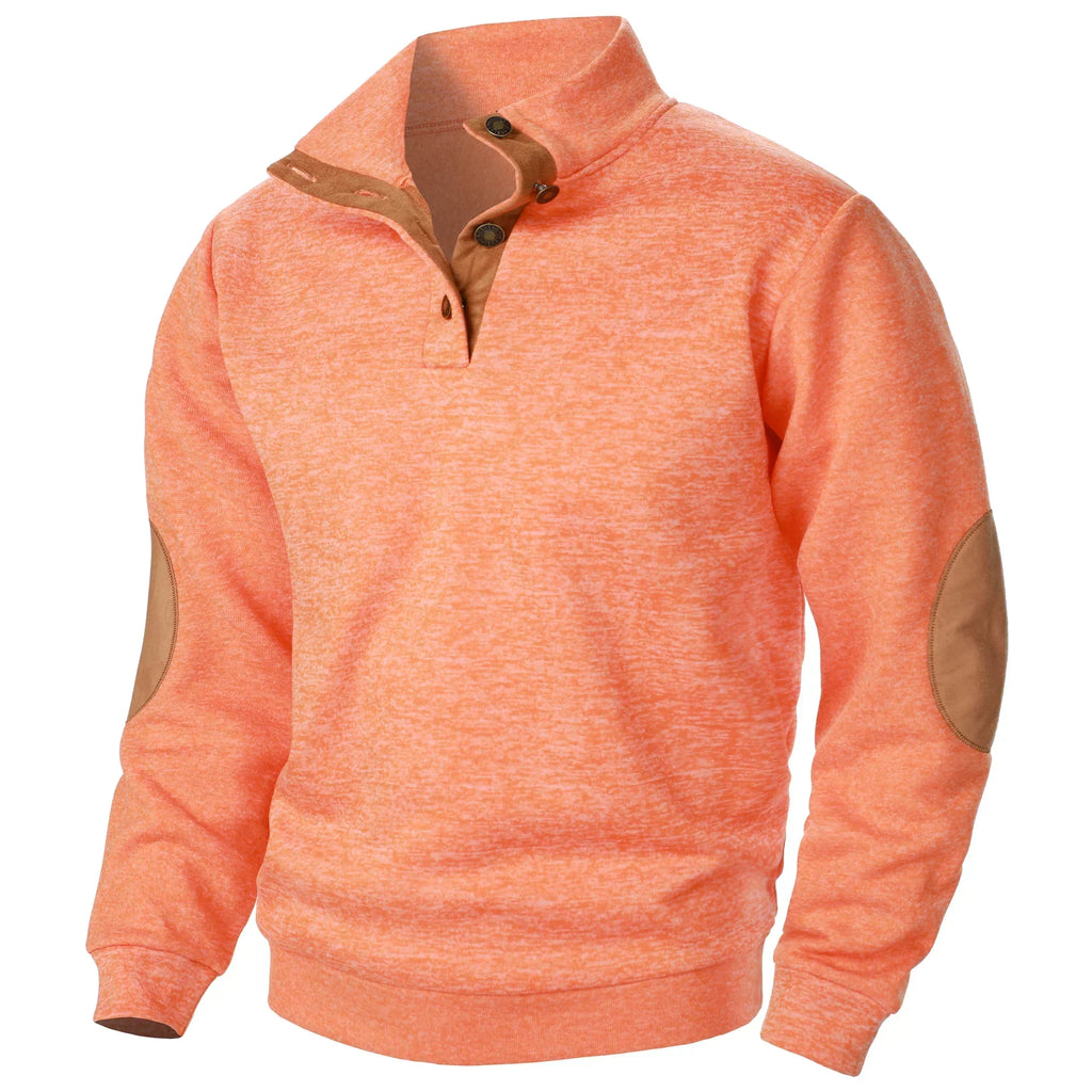 Astra Button-Detail Knit Sweater With Stand Collar Long Sleeves