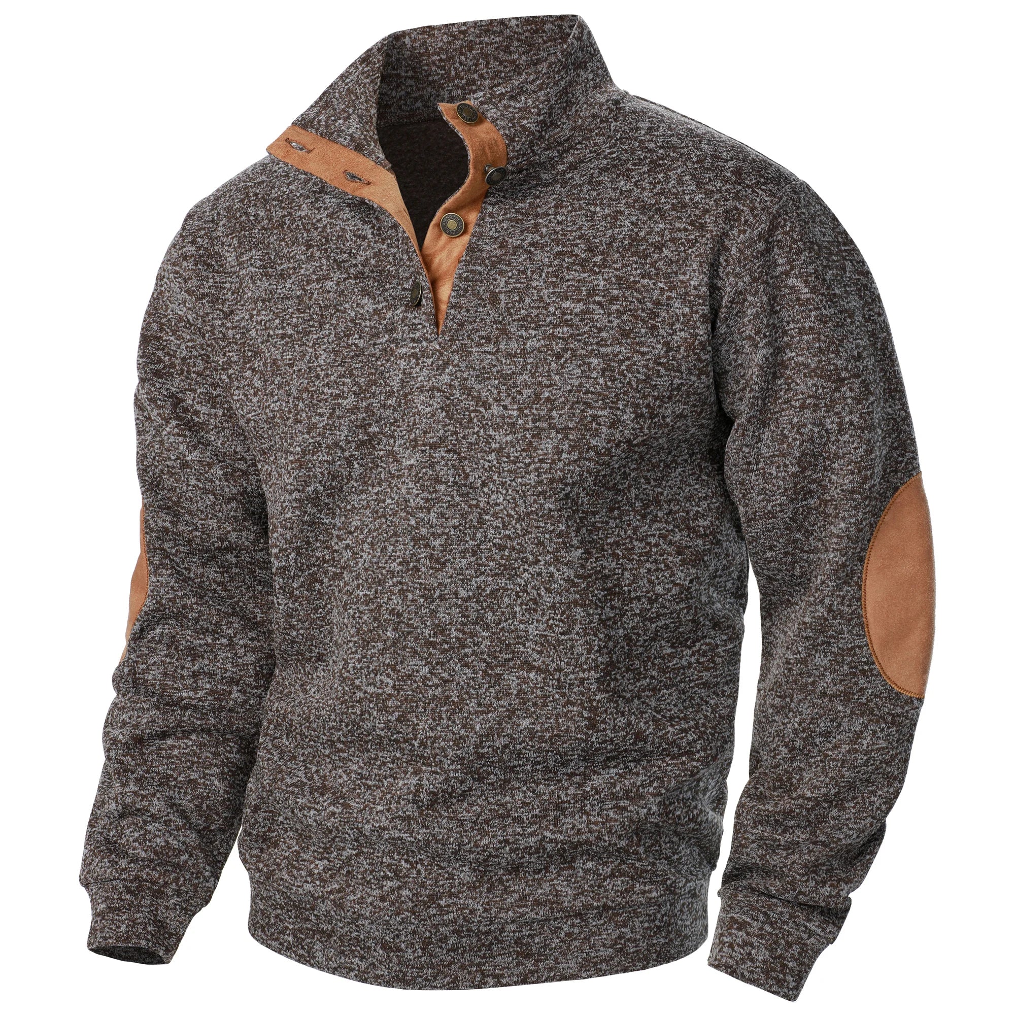 Astra Button-Detail Knit Sweater With Stand Collar Long Sleeves