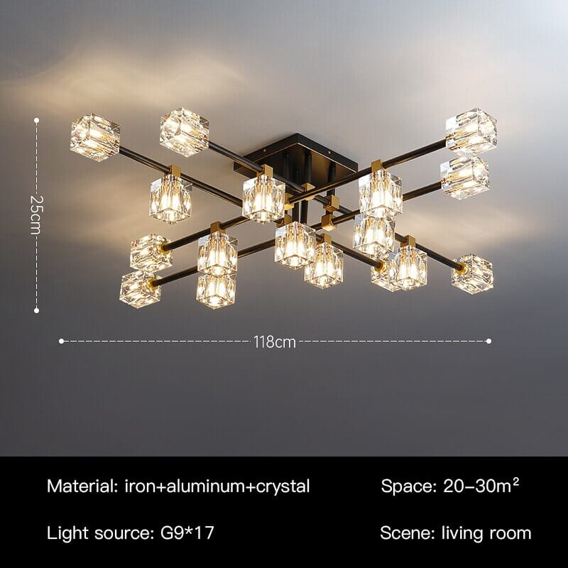 Lámpara de araña de cristal Nebulosa Obsidiana con bordes dorados y LED G9