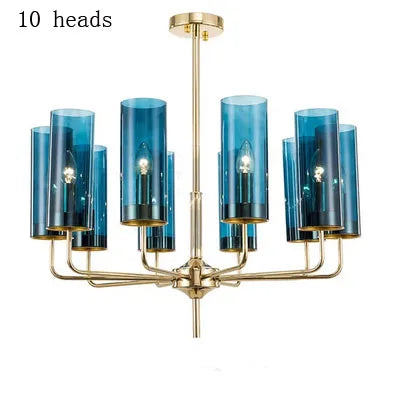 Lumenia blå glass LED-lysekrone med gullbelagt finish