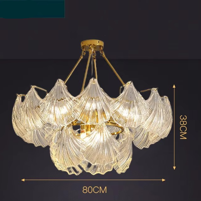 Aurelia Kabuk Cam ve Metal Avize Oval Abajurlu