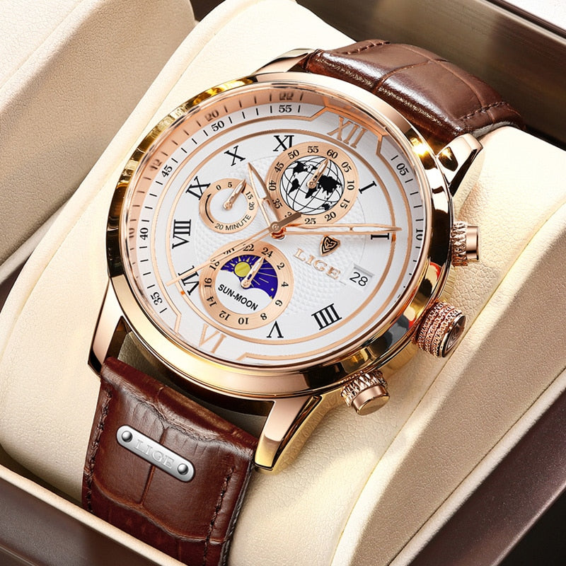 Klasické chronografové hodinky pro muže, elegantní a zároveň funkční luxusní náramkové hodinky