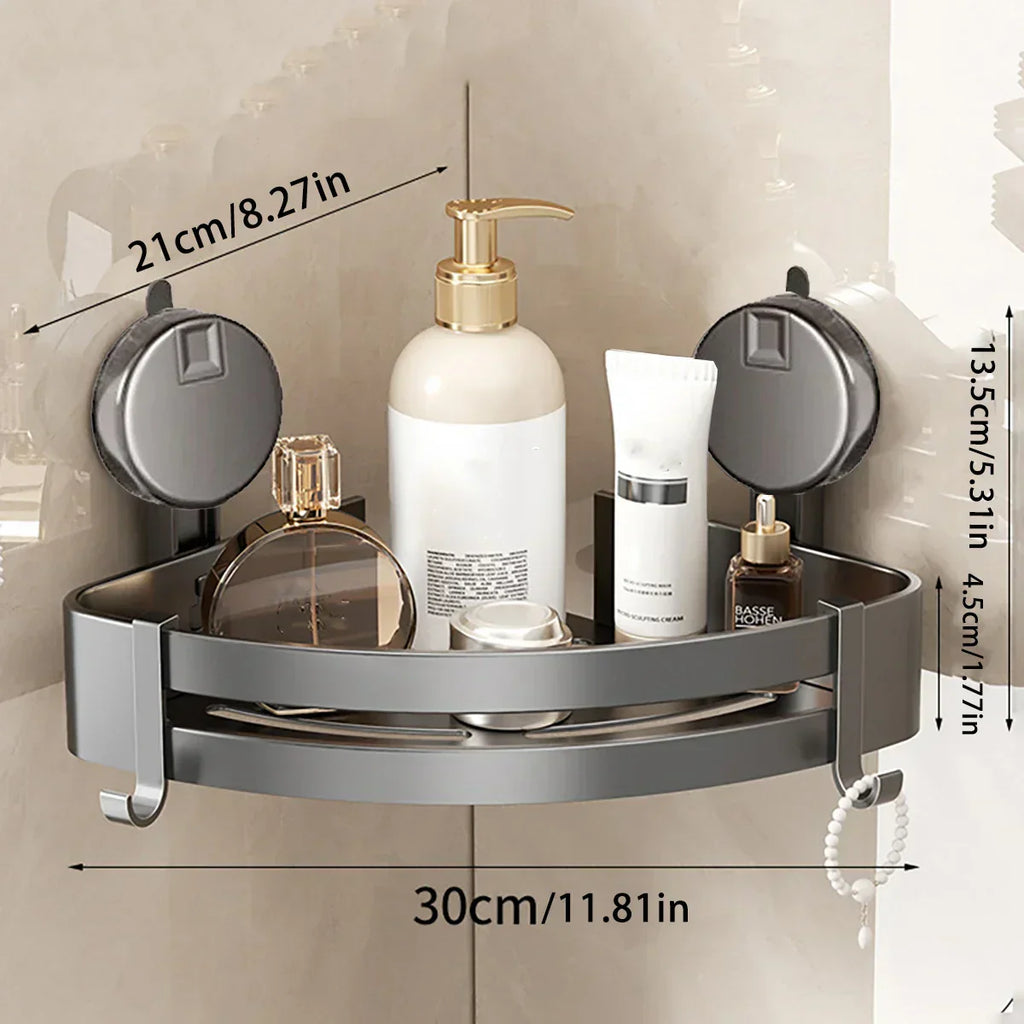 No-Drill Suction Powered Corner Bathroom Organizer
