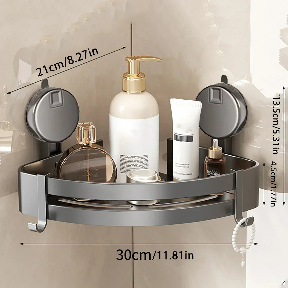 No-Drill Suction Powered Corner Bathroom Organizer