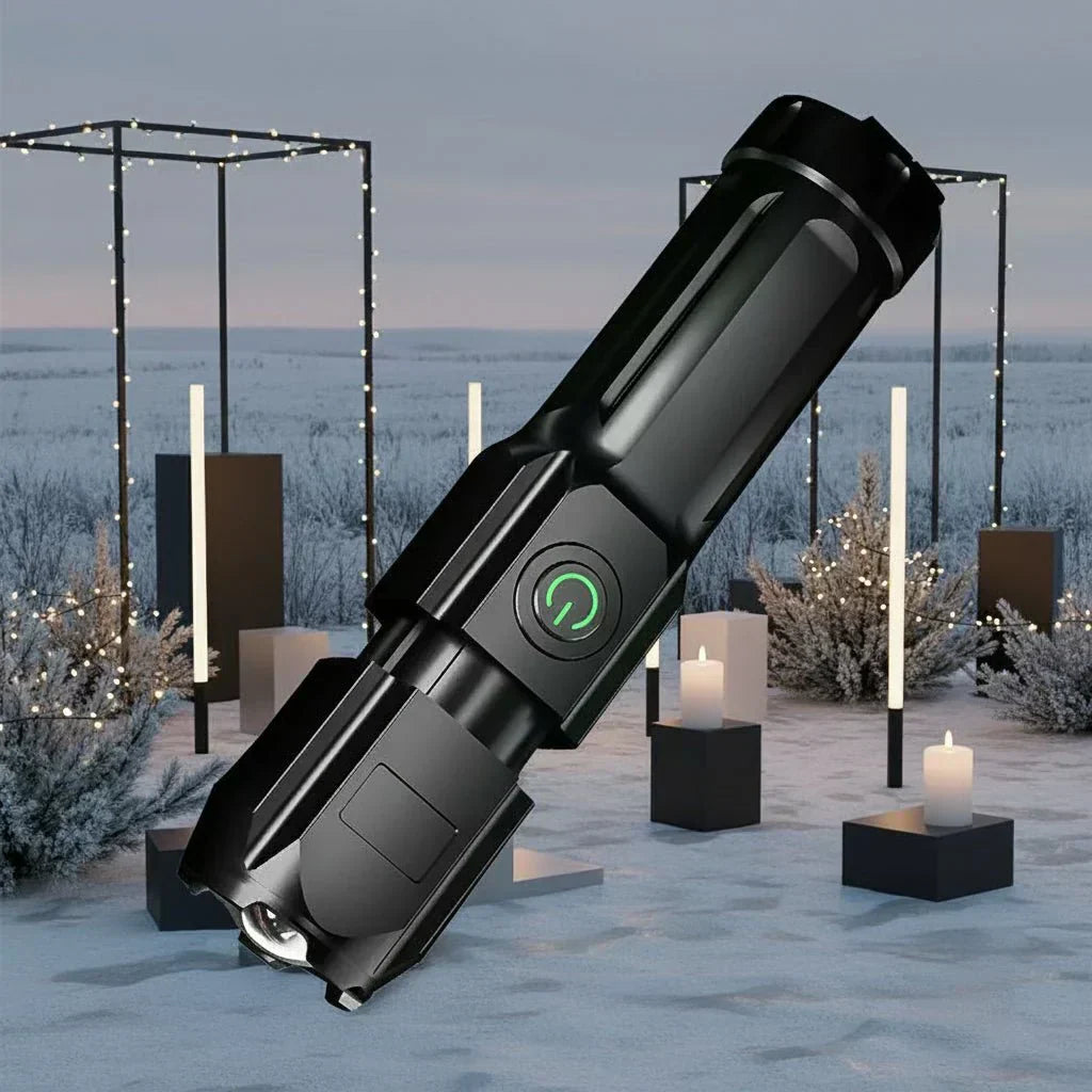 BrightPulse LED Flashlight 100000 Lumens USB Recharge Zoom Waterproof Outdoor