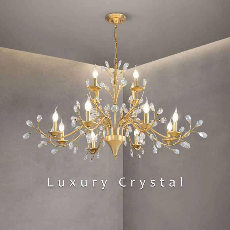 Lámpara de araña LumaFlora de cristal LED con hierro floral vintage
